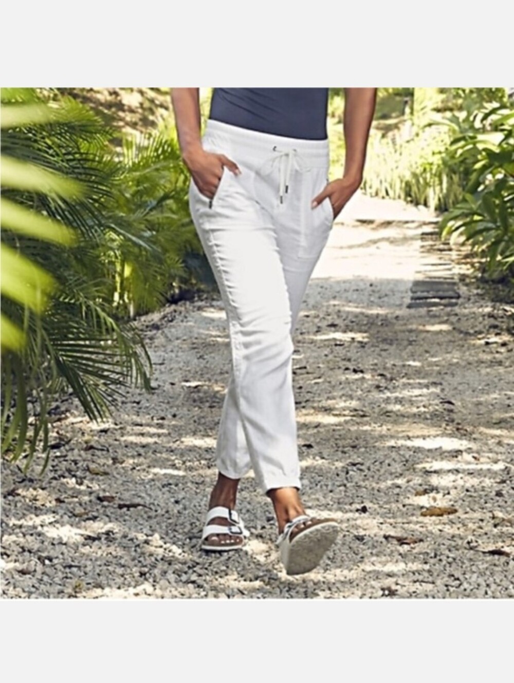 Athleta Cabo White Linen Jogger Hem Pants